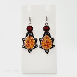 Amber Garnet Handmade Drop Dangle Earrings Jewelry 2"